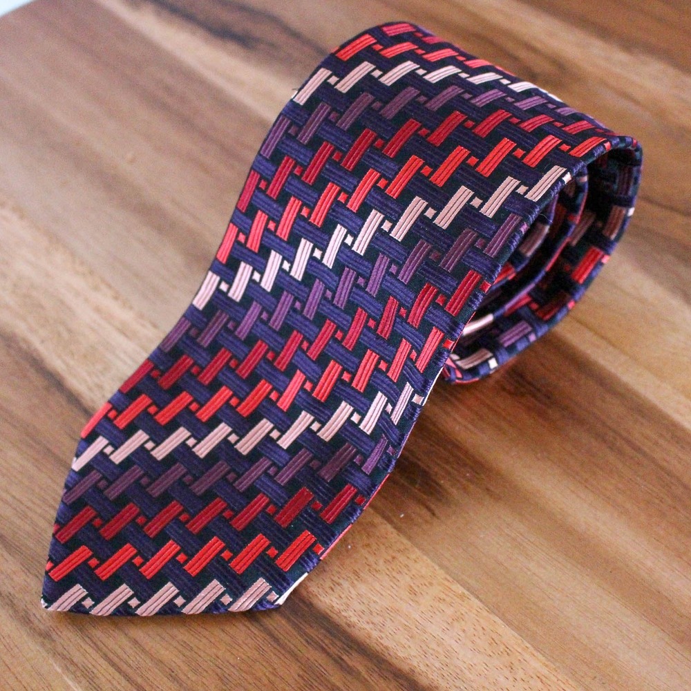 Frangi Silk Tie Red Purple‎ Pink Basket Weave Pattern Made in Italy 58"